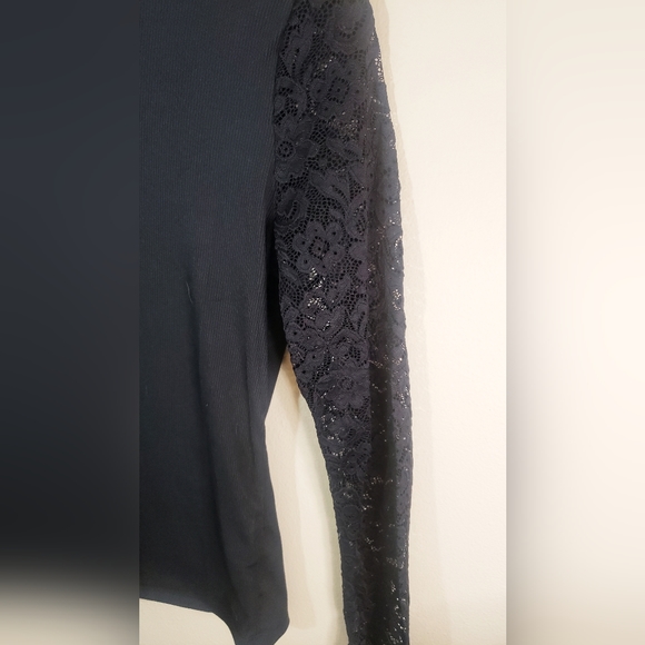 NWT Black turtle neck with lace sleeves and keyhole various sizes. S, M and L - Picture 2 of 2